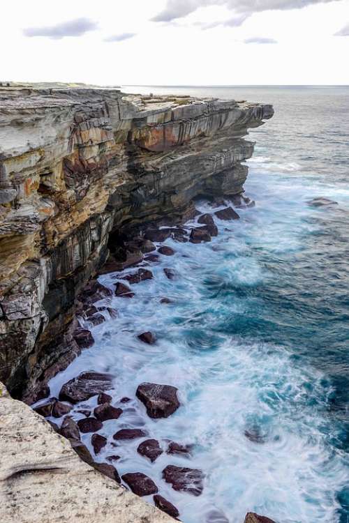 Cliff Edge Waves Rocks Landscape Motion Coast