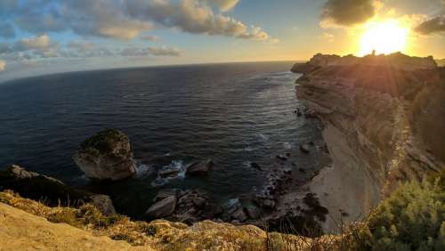 Corsica Bonifacio Cliffs Landscape Coast Port City