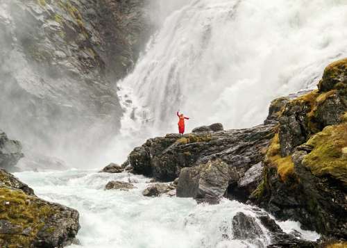 Dancer Waterfall Norway Rocks Landscape Wilderness
