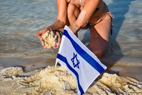 Dead Sea Salt Water Palms Flag Israel