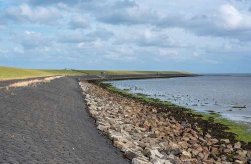 Dikes Water Netherlands Landscape Coast Stones