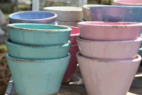 Flower Pots Pink Turquoise Vintage Romantic