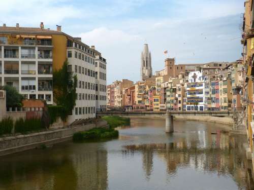 Girona Facades Landscape River Onyar Bridge