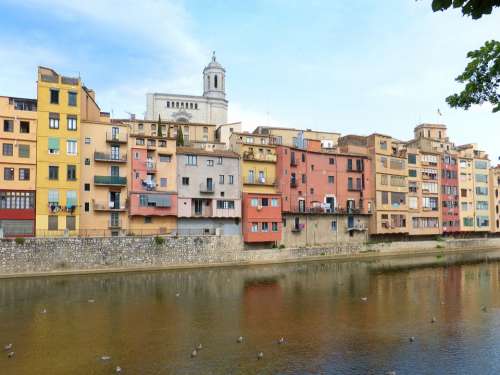 Girona Facades Landscape River Onyar Bridge