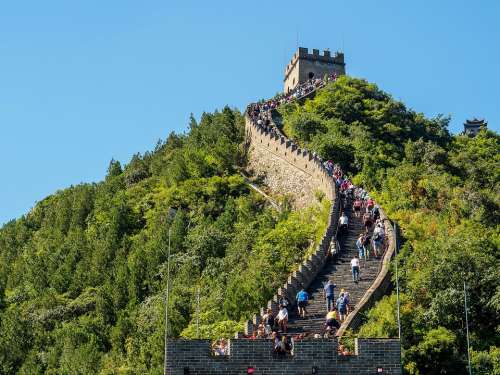 Great Wall Of China Mountain Green Trees China