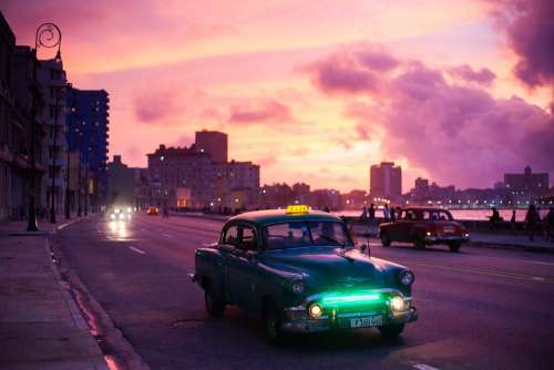 Havana Car Night Sunrise Travel Tourism Cuba Old