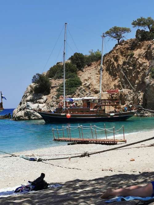 Island Ship Greek Marine Sand Holiday At Sea