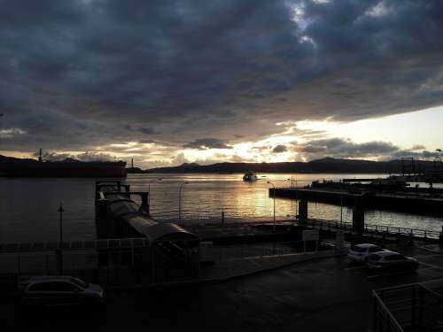 Japan Wu Port Shipbuilding Sea Sunset