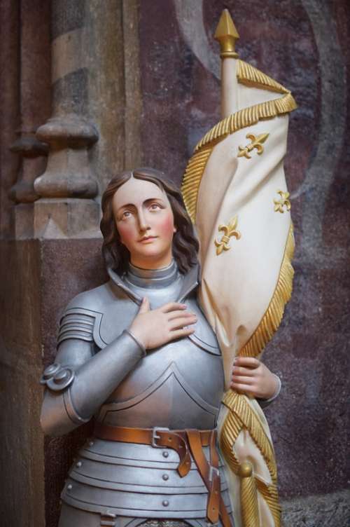 Jeanne D'Arc France Flag Statue Church Sculpture