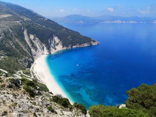 Kefalonia Myrtos Beach Greece Azure Coastline Bay