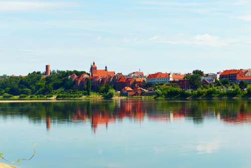 Landscape River Wisla Grudziadz Poland Reflections