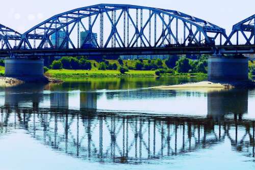 Landscape River Wisla Bridge Reflection Grudziadz