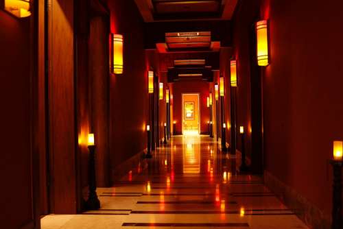 Light Lamp Corridor Orange Lights Reflection