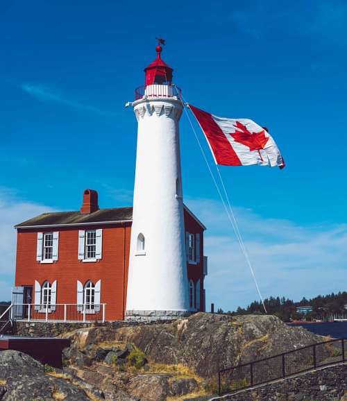 Lighthouse Canada Flag Fort Rodd Canada Day Symbol