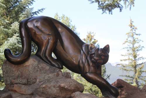 Lion Statue Rocky Mountain Colorado Cat Bronze