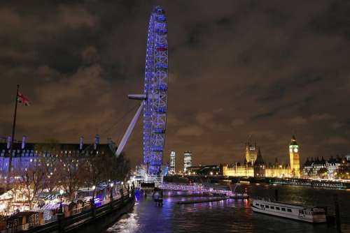 London London Eye Night Attraction Landmark City
