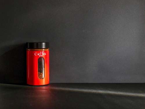 Minimalist Coffee Jar Red Black Light Simple