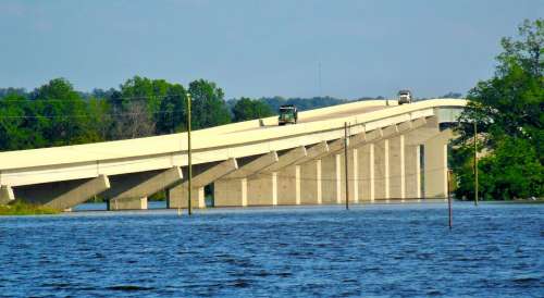 Mississippi River Flooded Highway Bridge Farm