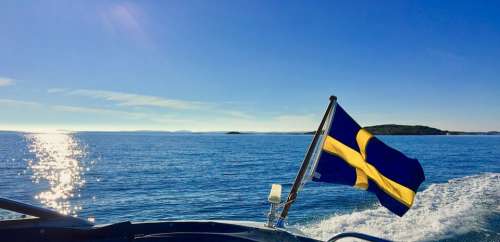 Motorboat Sweden Swedish Flag Archipelago Sea