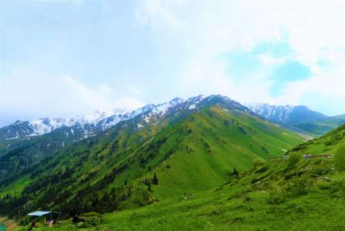 Mountains Landscape Snow Green Almaty Kazakhstan