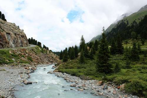 Mountains Landscape River Stream Alpine Nature