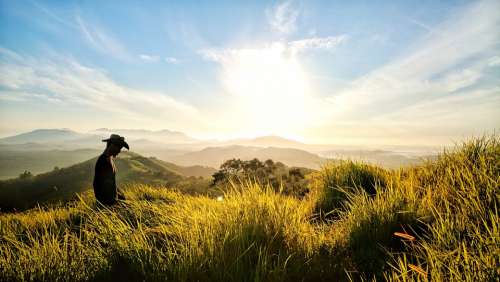 Nature Grass Sky Clouds Sunrise Mountain Hill