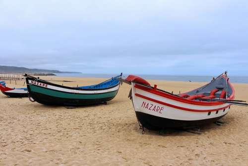 Nazare Portugal West Coast Boats Fishing Sand