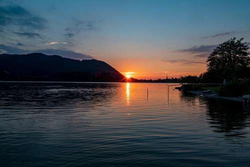 Night Sunset Schliersee Lake Water Landscape