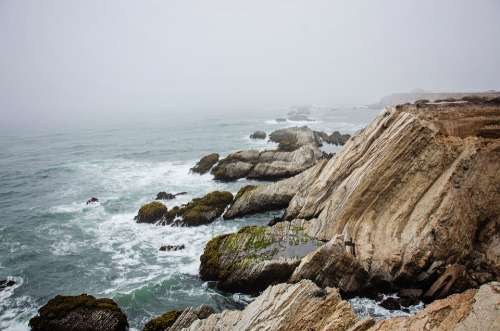 Ocean Sea Rocks Nature California Fog Coast