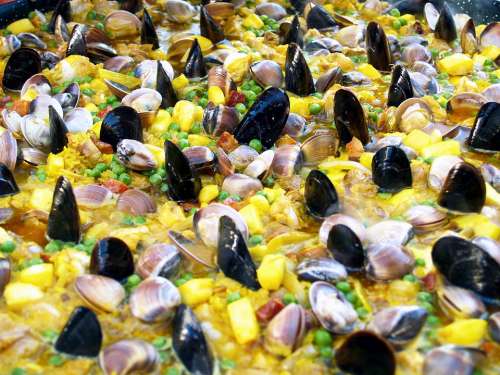 Paella Food Rice Spain Seafood Vegetables Eat