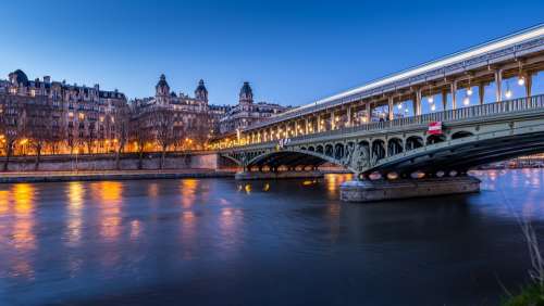 Paris Bridge France River Seine Metro Lights