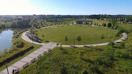 Park Circle Path Nature Lawn Grass Lake Pond