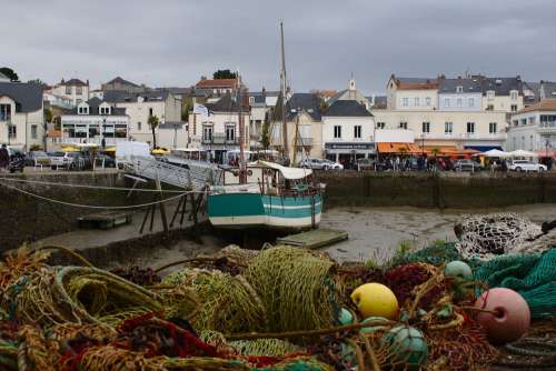 Pornic Brittany France Harbour Boat Fishing Net