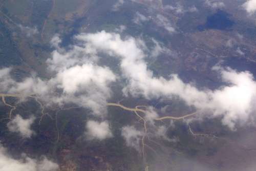 River Across Green Country River Clouds Aerial River