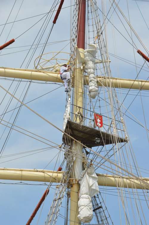 Rope Square Sails Mast Rigging Poles