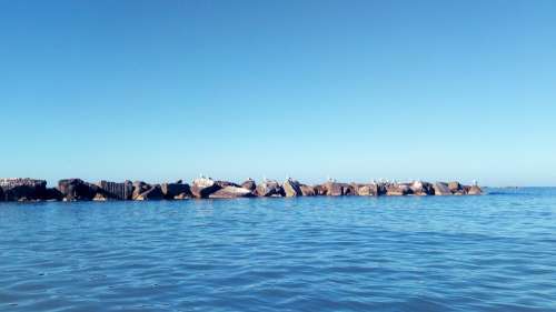 Sea Rocks Seagulls Cliffs Costa Water Sky
