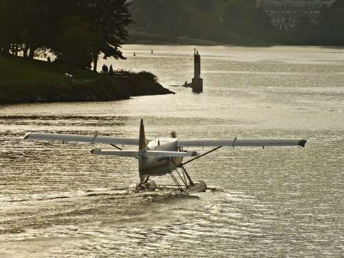 Seaplane Take-Off Water Twilight Aircraft Victoria