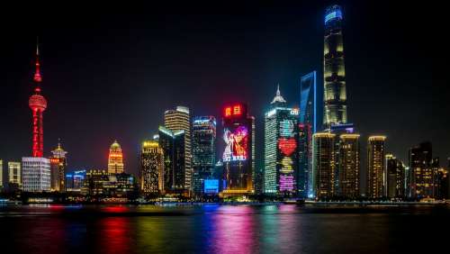 Shanghai Skyline Lights China Architecture