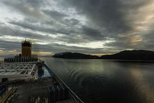 Ship Cruise Costa Fjords Sunset Midnight Sun Bow