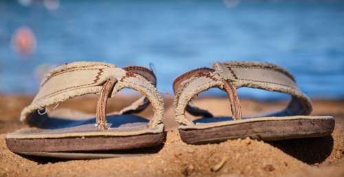 Shoes Old Flip Flops Beach Sand Worn