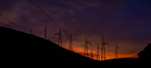 Silhouettes Sunset Horizon Sun Electrical Towers