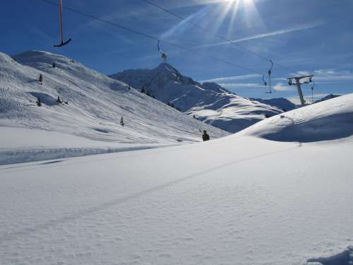Ski Lift Snow Cold Clear Sky Runway Sun Head