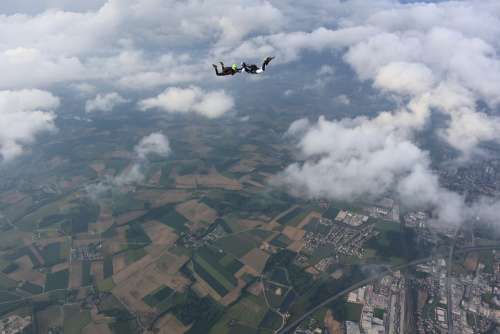 Skydiving Freefall Clouds Bird'S Eye View