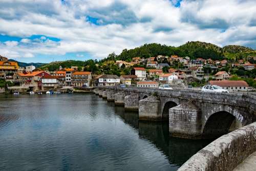 Spain Bridge River Old Galicia Landscape Tourism