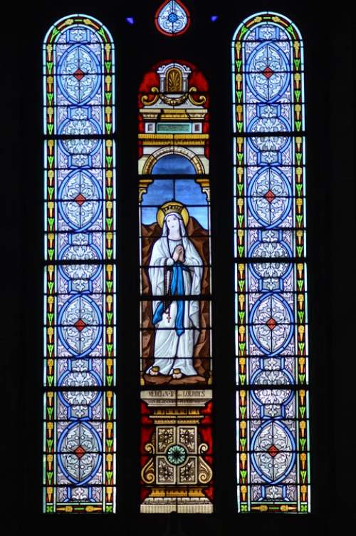 Stained Glass Colorful Sainte Virgin Mary Blue