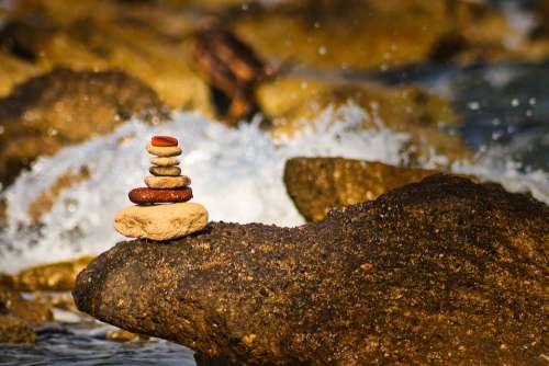 Stone Tower Sea Wave Meditation Balance Relaxation