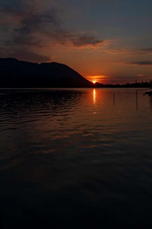 Sunset Schliersee Lake Water Landscape Reflection