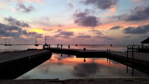 Sunset Beach Water Sky Ocean Sea Dusk Nature