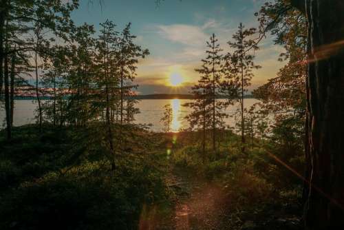 Sunset Lake Sweden Yacht Sailboat Boat Water Sea