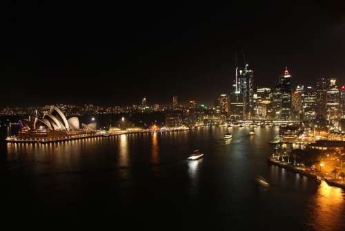 Sydney Opera House Bridge Night Skyline